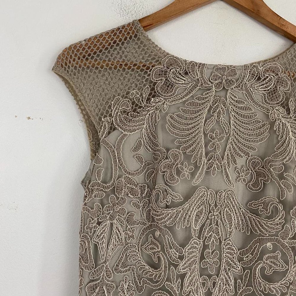 TADASHI SHOJI beige lace eyelet cap sleeve mini dress - Picture 4 of 7